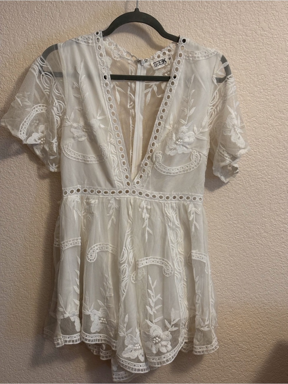 White Embroidered Lace Mini Dress